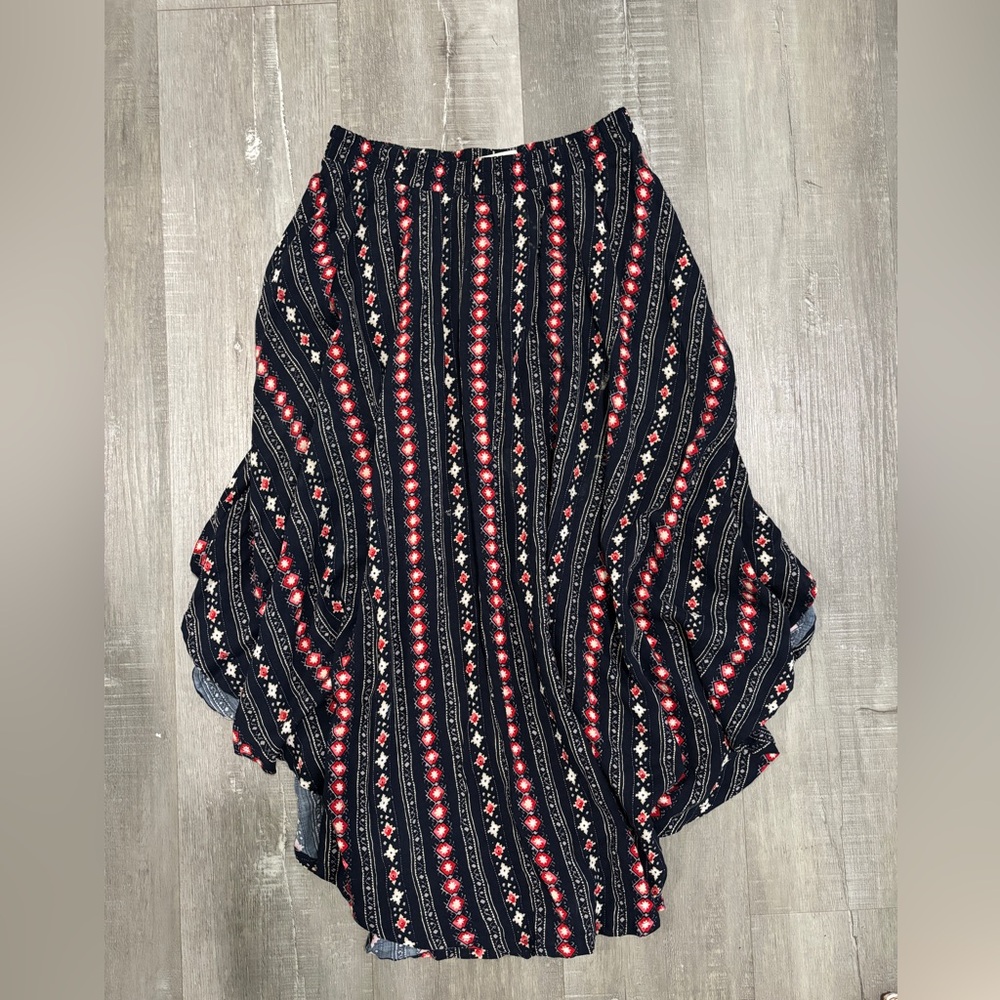 Hollister Navy Maxi Skirt with Coral and Cream Stripe Pattern